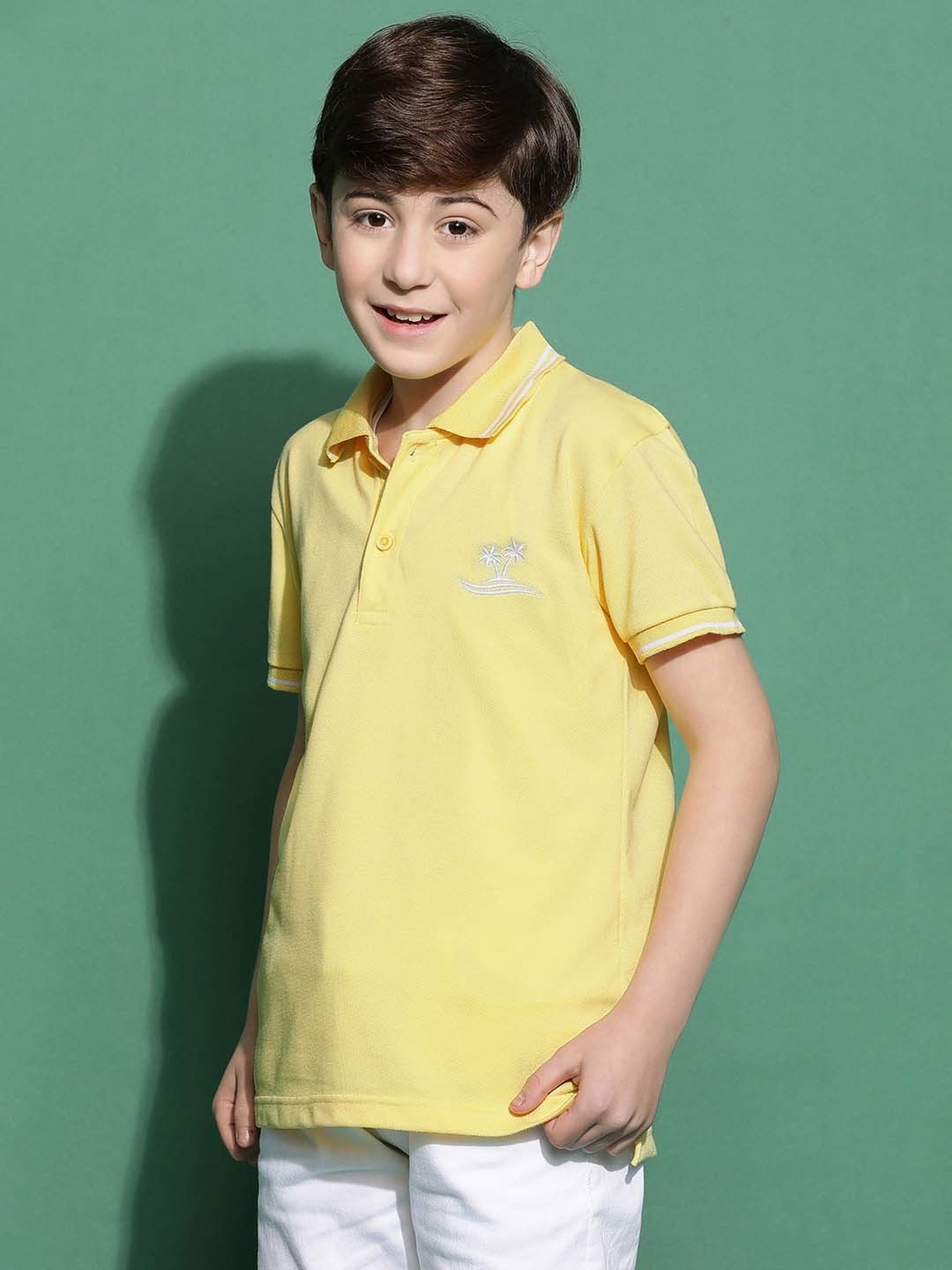 Lil Tomatoes Kids Lemon Yellow Embroidered Polo T-Shirt