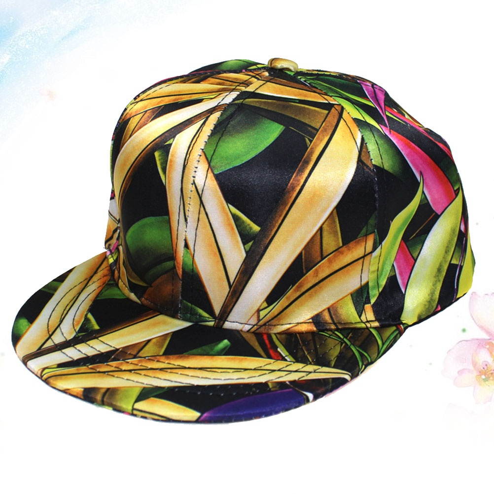 Printed Baseball Cap Hip-Hop Snapback Hat Fashion Baseball Hat Adjustable Sunhat Yellow (Black Base and Yellow Leaves Pattern)