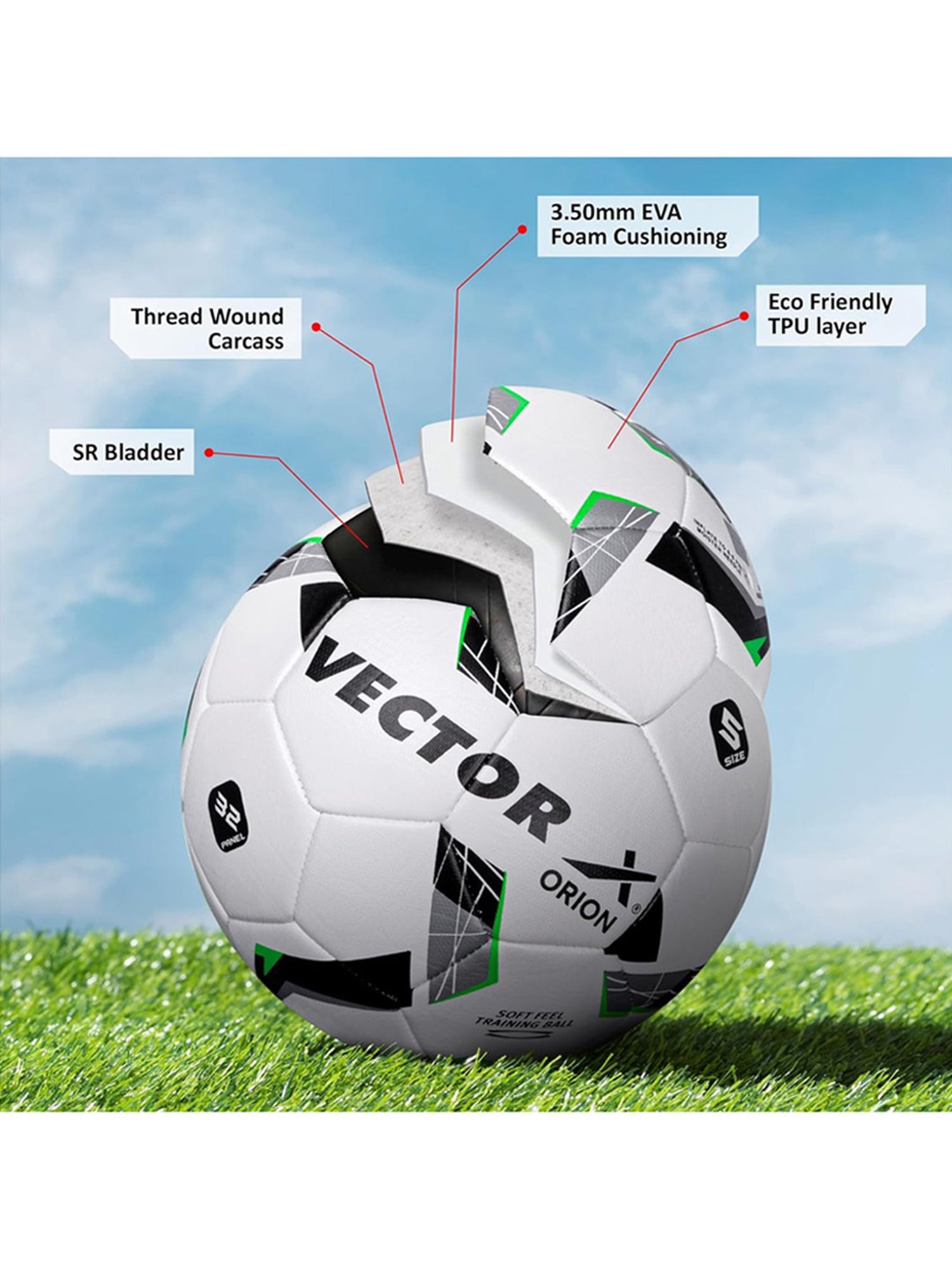 Vector X Orion TPU Machine Stitched Professional Football WIth Pump (White) Size - 5