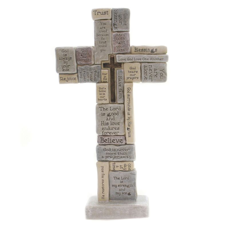 Home Decor 12.25" Crossword Table Cross Believe Trust Rejoice Spiritual  -  Decorative Figurines