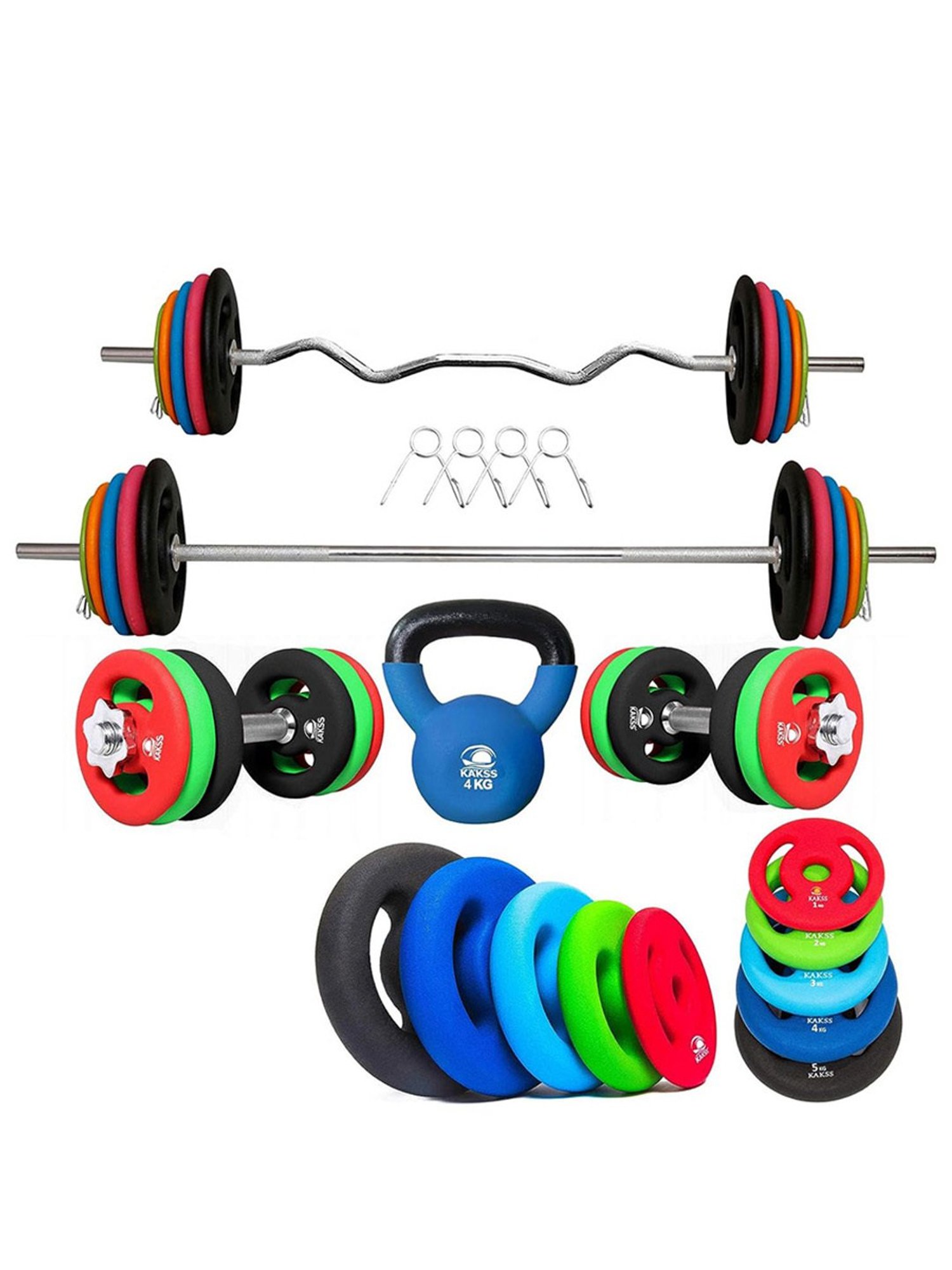 Kakss Best Home Gym Training with Exclusive Neoprene Coated Weight Plates (Multicolor) Size - 40KG