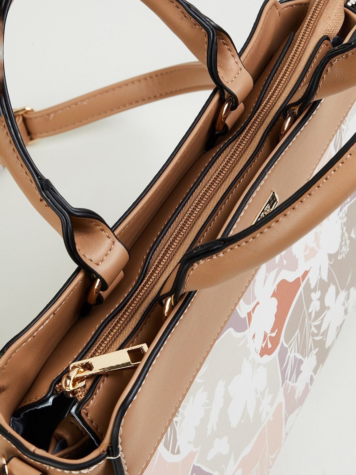 Code by Lifestyle Taupe Printed Satchel Handbag