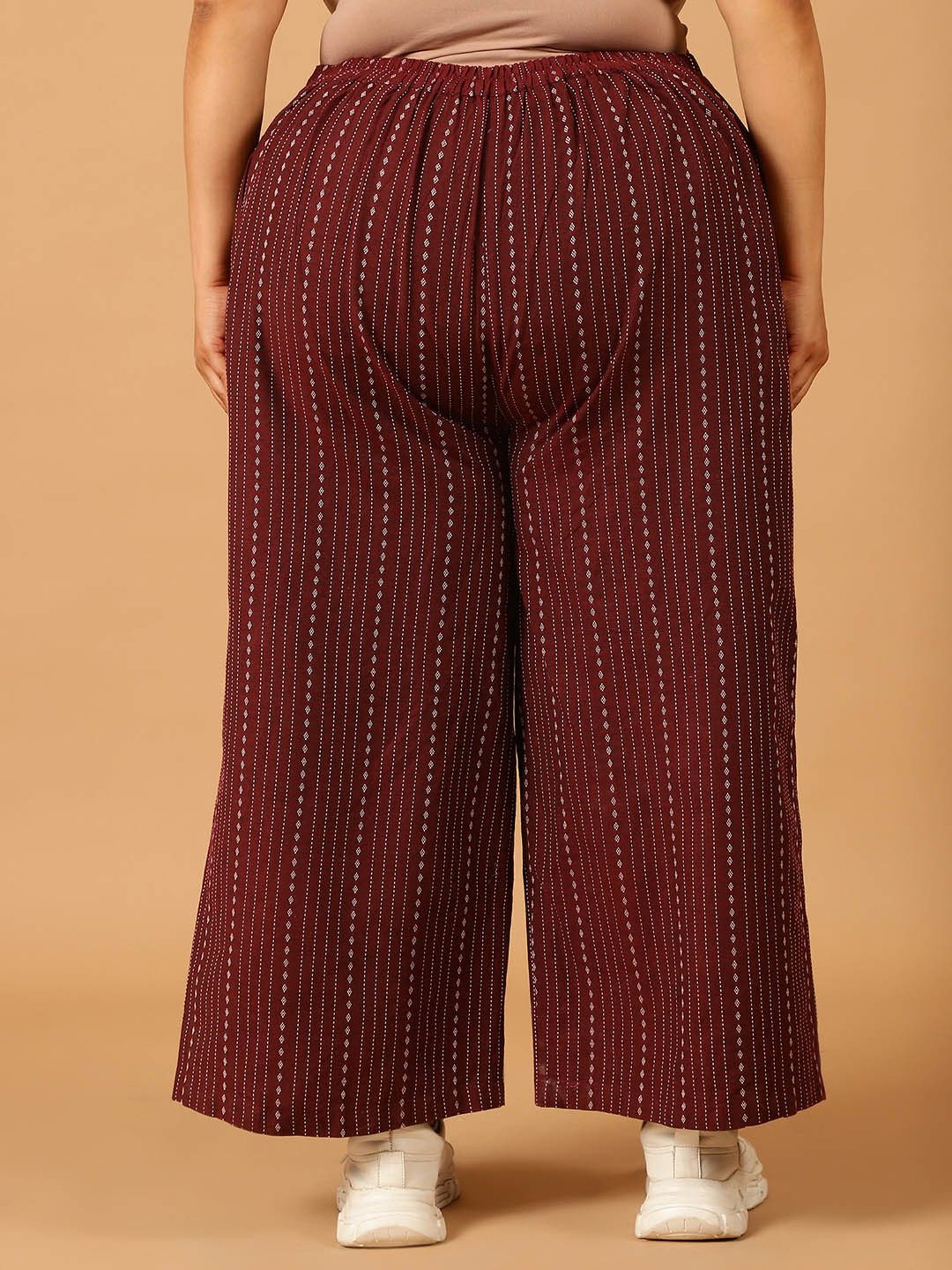 Moms Maternity Maroon Striped Regular Fit Mid Rise Plus Size Trousers