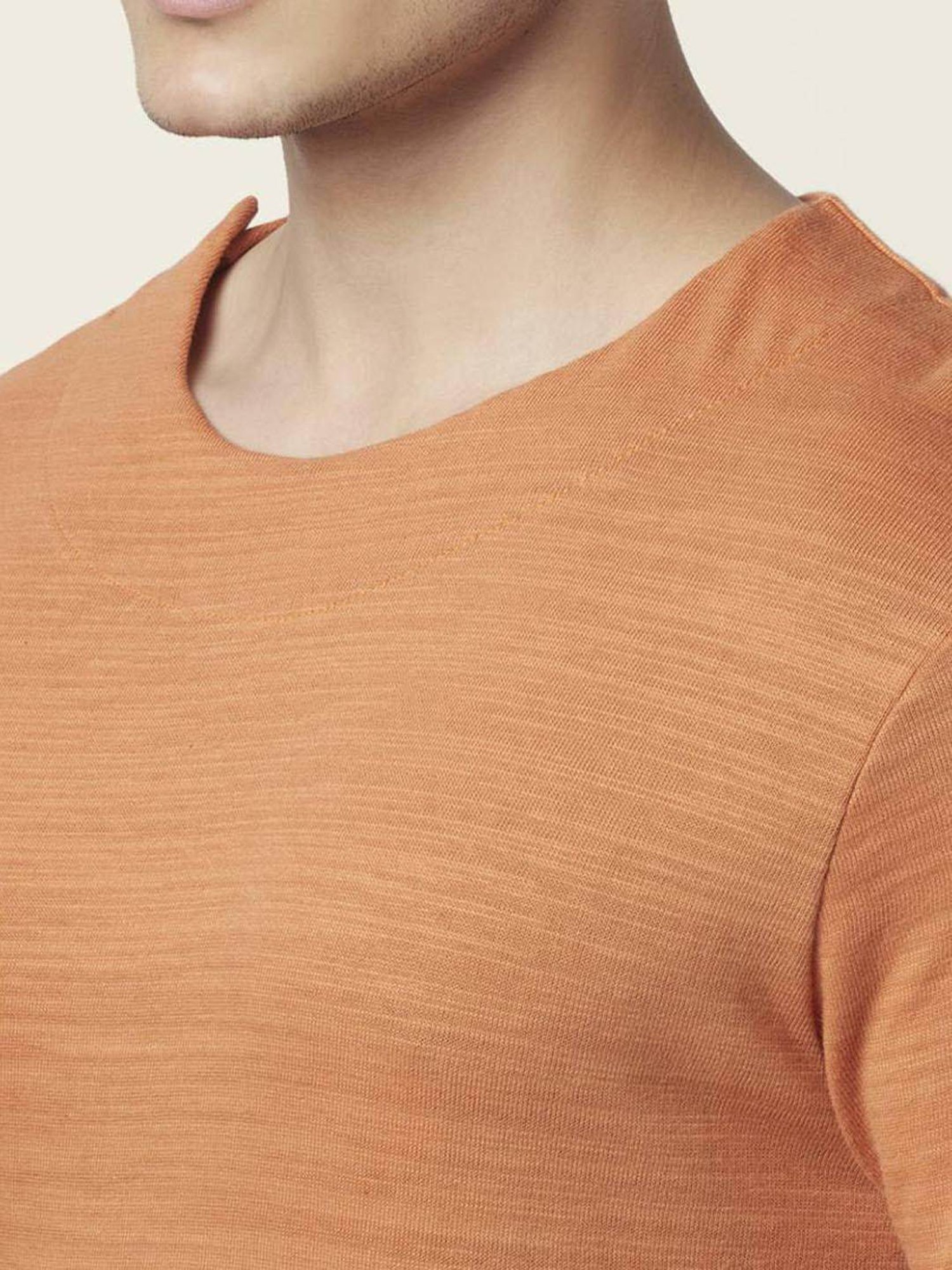 7 Alt by Pantaloons Rusty Orange Cotton Relaxed Fit Self Pattern T-Shirt