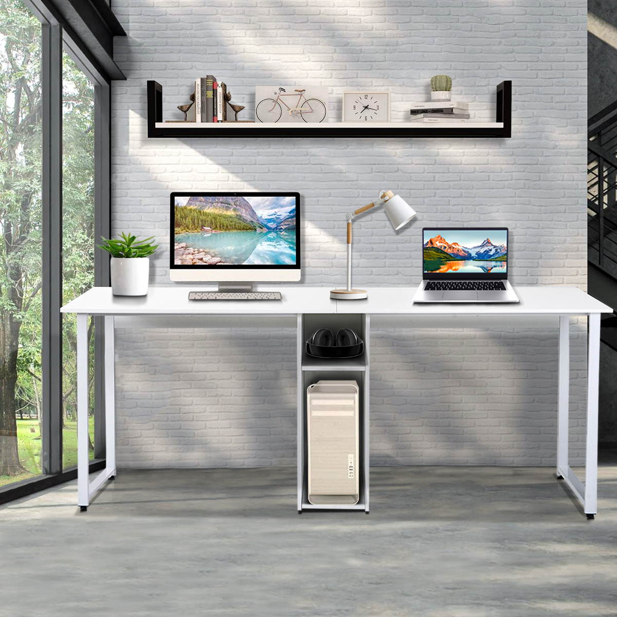 Gaming Desk 47.2" W x 23.6" D Office Computer Table, Black Gamer Workstation with 2 Cable Management Holes