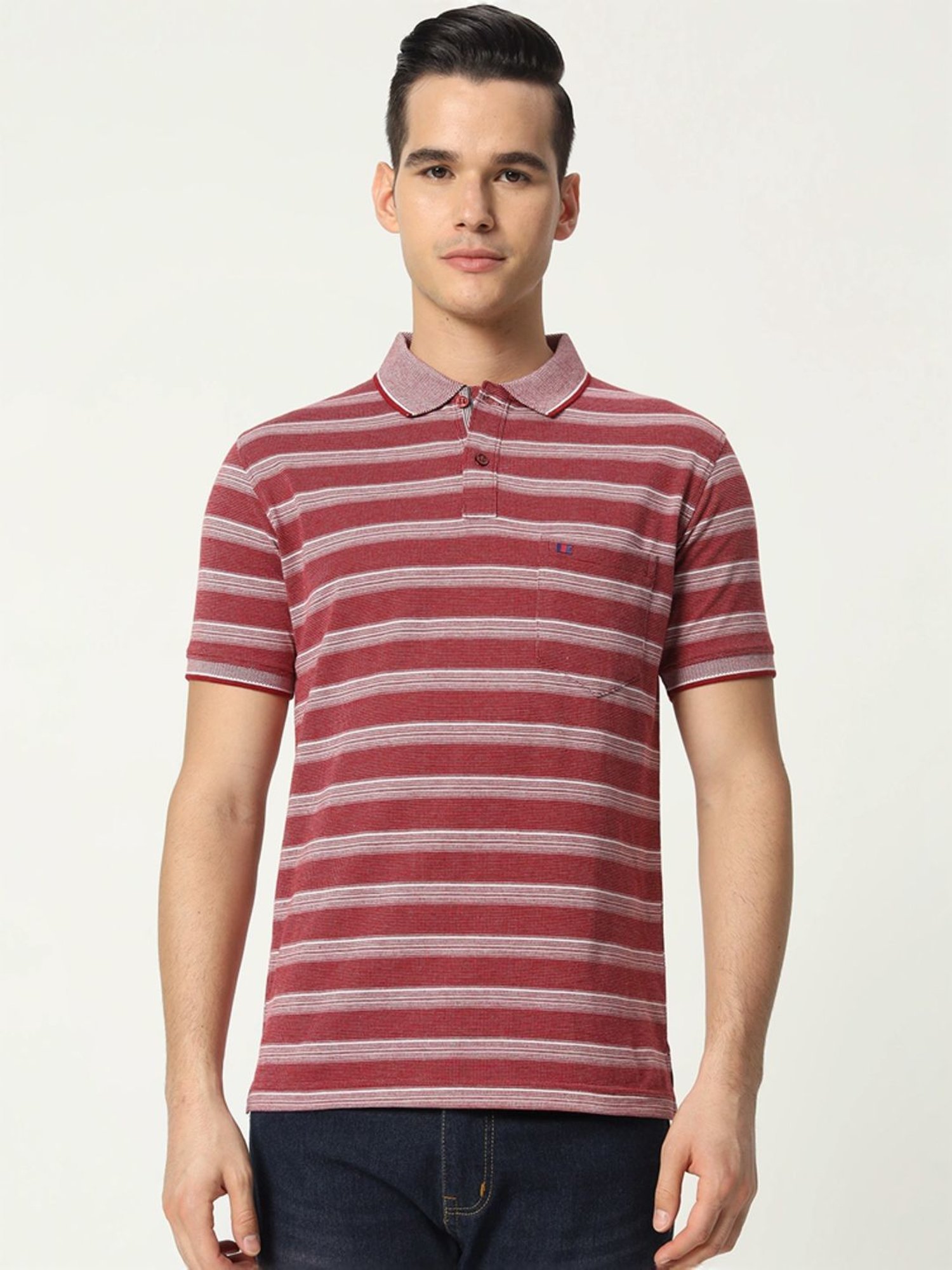 Tab91 Red Regular Fit Striped Polo T-Shirts