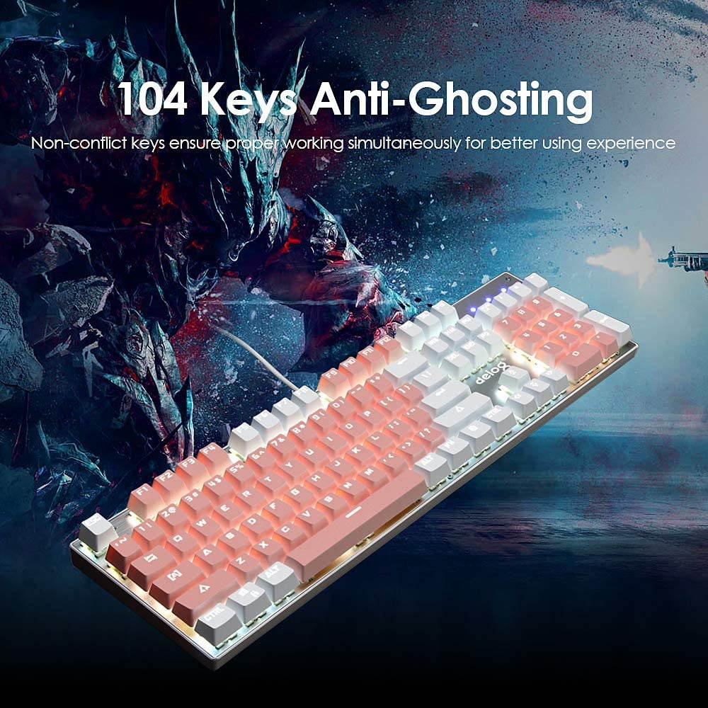 FELiCON RGB LED Backlit Wired Mechanical Gaming Keyboard,Metal Panle Dustproof Suspended Keycap Keyboard,for Laptop PC Game and Work (Pink)