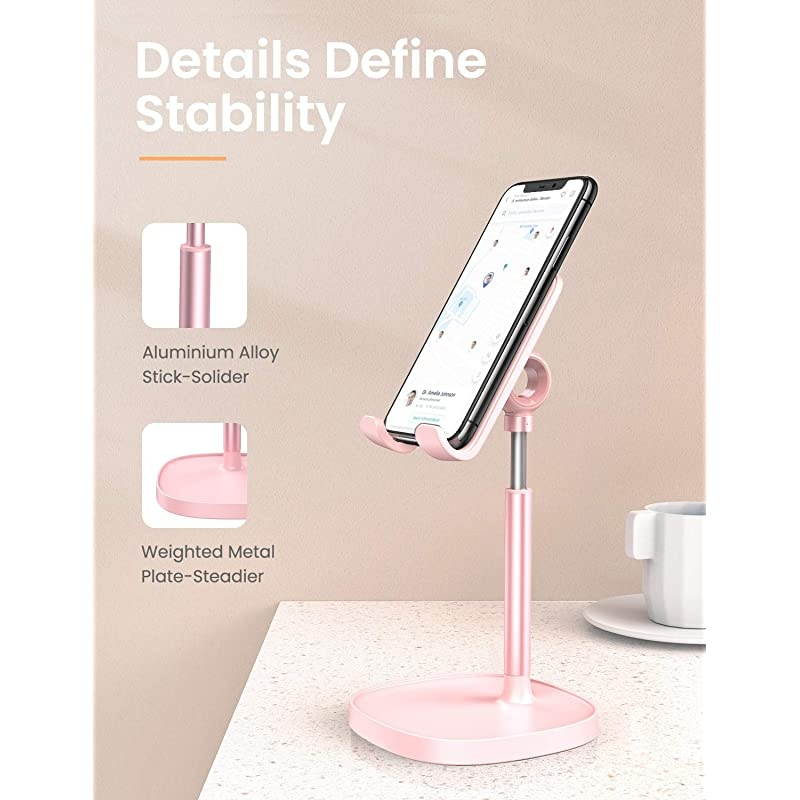 Cell Phone StandAngle Height Adjustable  Cell Phone Stand for DeskThick Case Friendly Phone Holder Stand for Desk Compatible with All Mobile PhonesPink