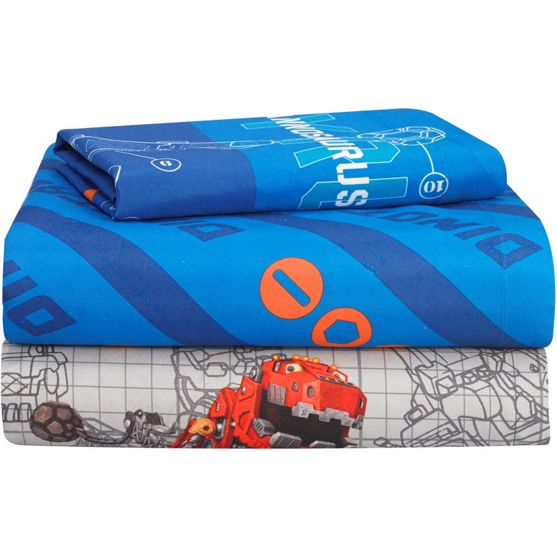 4pc Full Sheet Set Build It Up Dinosaur Reptools Construction Robots Bedding Accessories - Dinotrux..