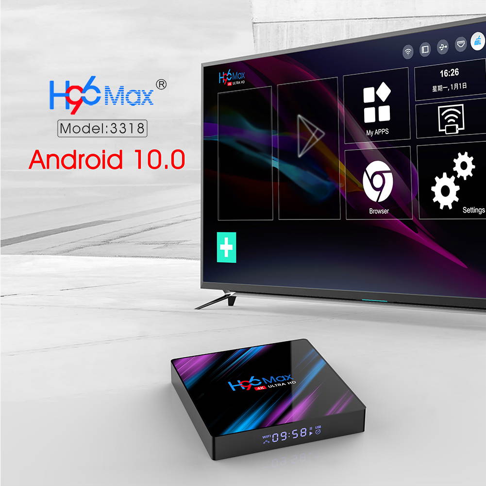 Android 10.0 TV Box,H96 Max 2020 Upgraded 5G Version RAM 4GB DDR3 64GB ROM Quad-Core Support 4K Ultra HD/H.265 / Dual WiFi 2.4G + 5G / HDMI / 3D Ethernet Bluetooth Android TV Video Play Box