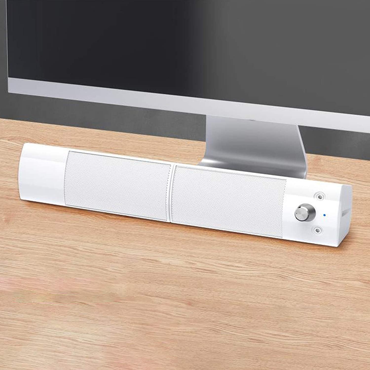 Homyl Detachable TV Speaker, Wired Bluetooth Sound Bar Desktop PC Speakers with Stereo Sound, 3.5mm Audio Input for Computer TV Smartphone Tablet - White
