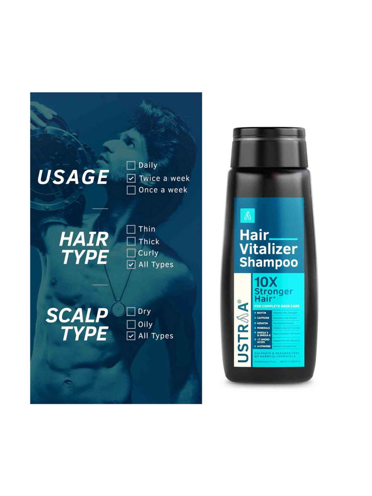 Ustraa Ayurvedic Beard Growth Oil & Hair Growth Vitalizer Combo