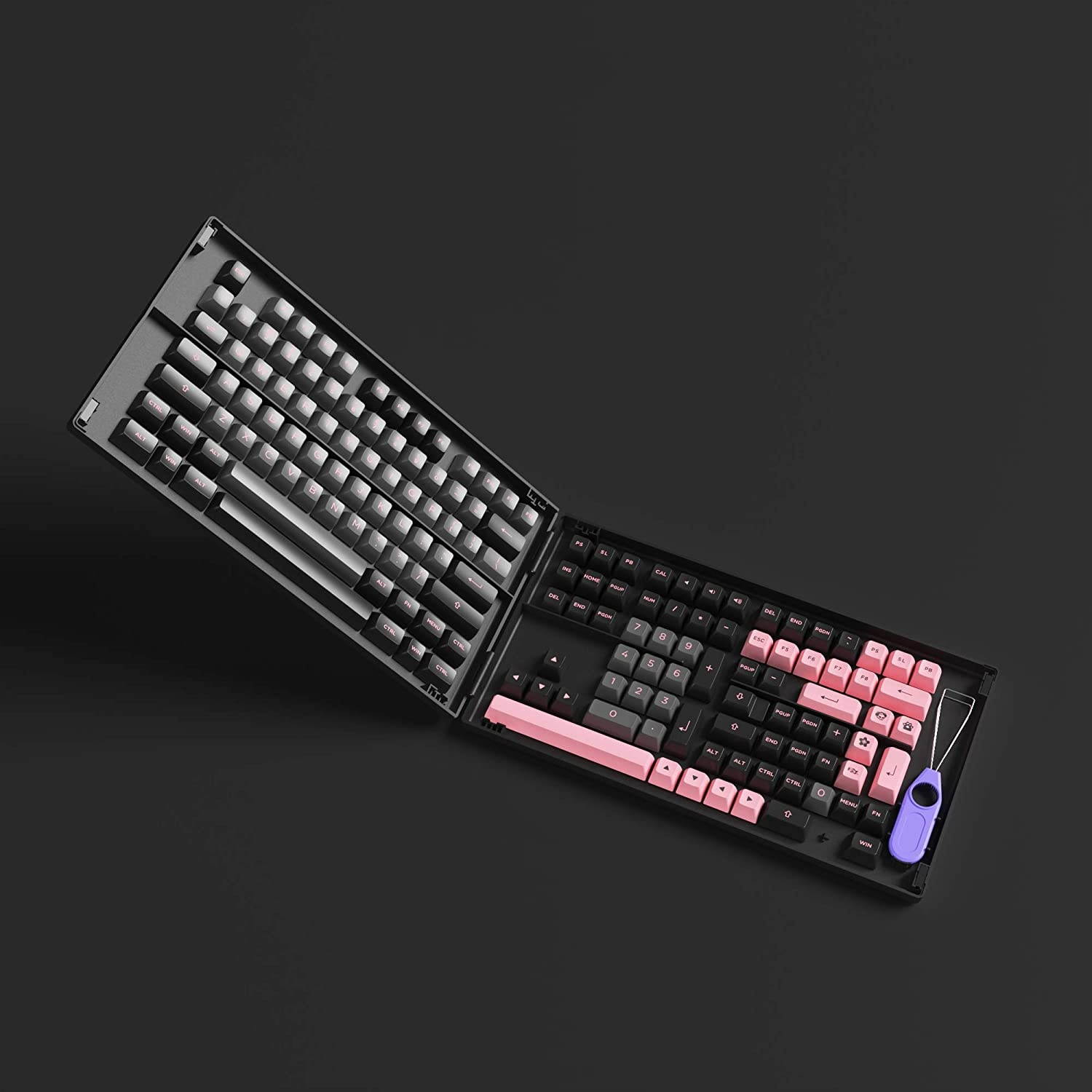 YUNZII AKKO Black&Pink 158 Keys PBT Double Shot Keycap for Mechanical Keyboards with Collection Box (158 Keys, Black&Pink)