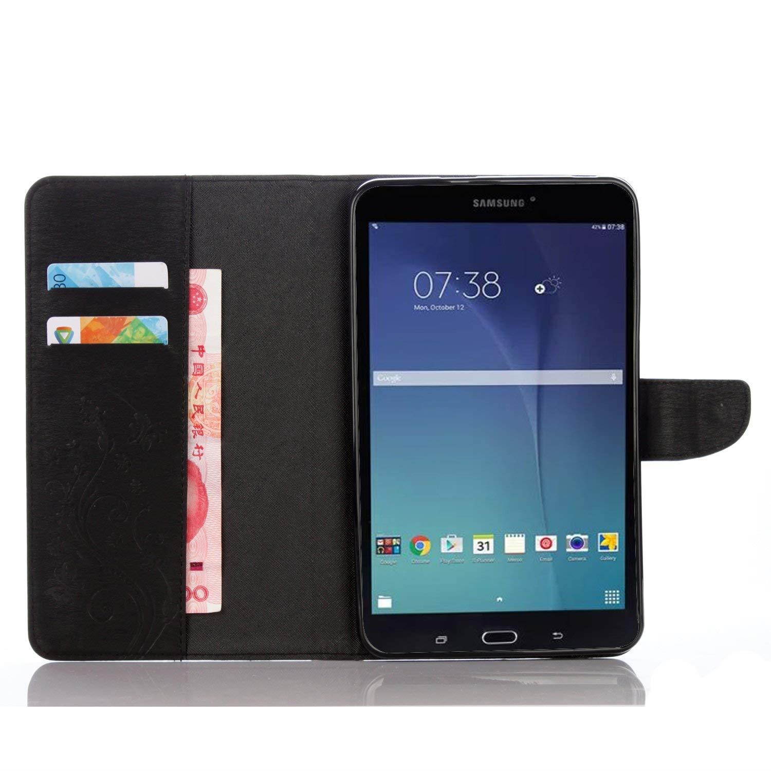 T377a/T377v Case, Galaxy Tab E 8.0" Tablet Case, Dteck Slim PU Leather Magnetic Closure Flip Stand Case [Embossed Flower Design] Protective Case for Samsung SM-T375/T377 4G LTE Verizon,Black