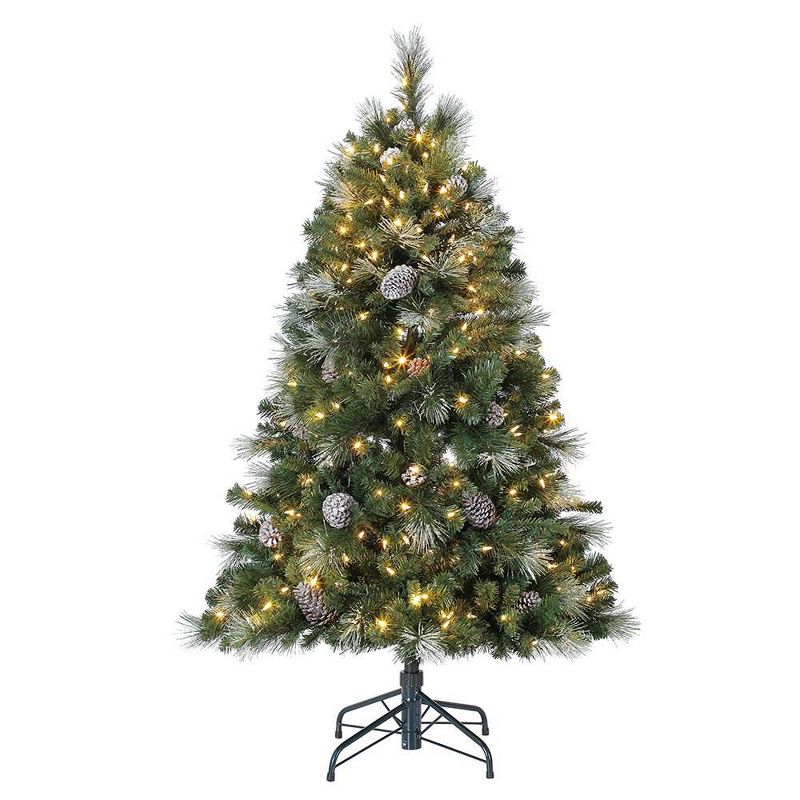 Home Heritage 5ft Colorful LED Pre-Lit Christmas Tree w/ Pine Cones & Glitter