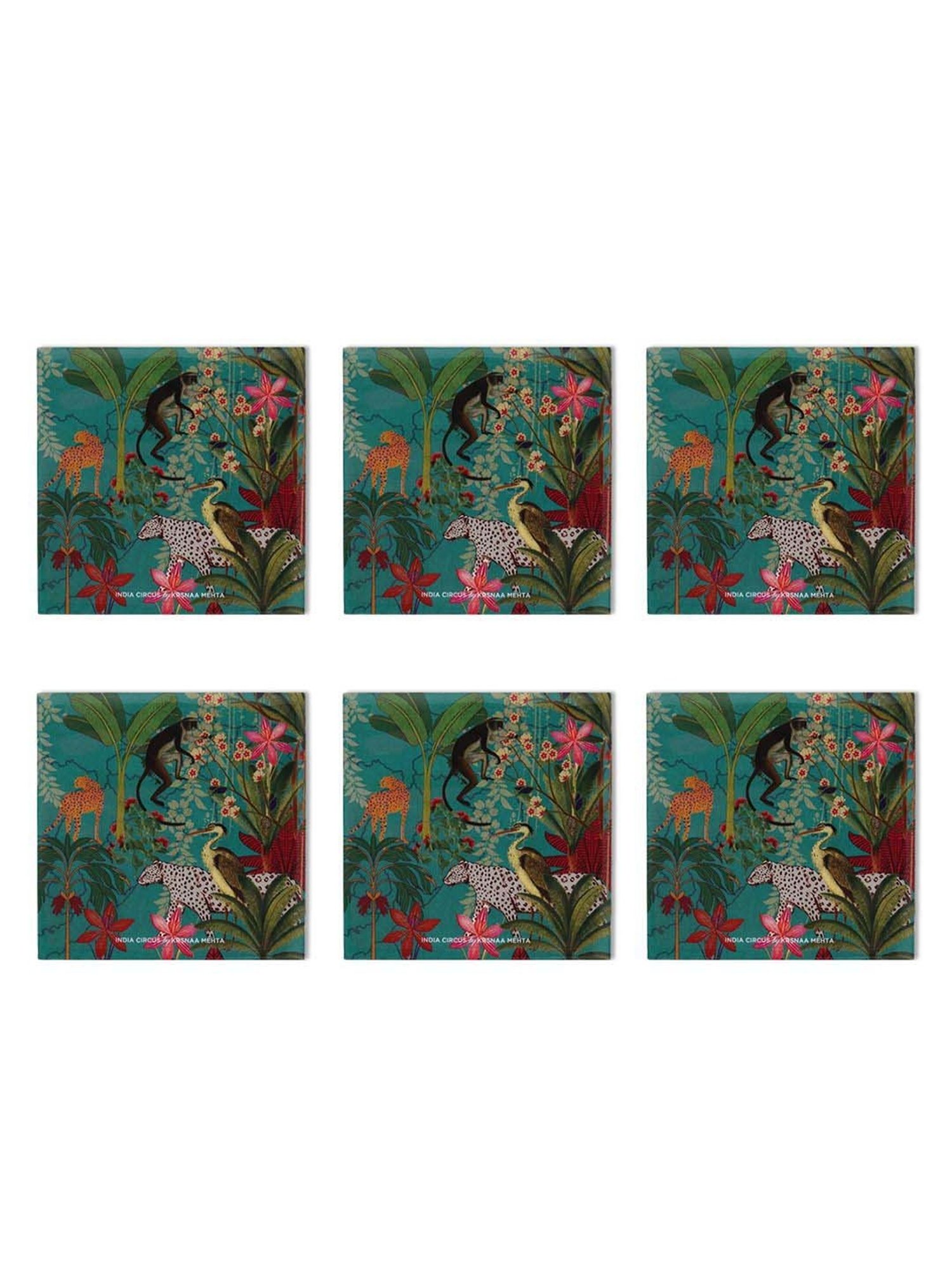 India Circus by Krsnaa Mehta Multicolor Mdf Animal Kingdom Table Coaster - Set of 6