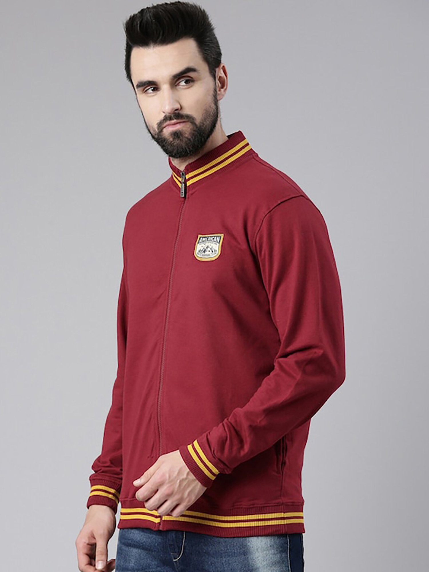 Dixcy Scott Originals Maroon Relaxed Fit Mock Collar Cotton Jacket