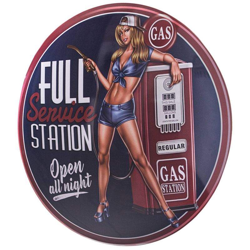 Gas Station Pinup Girl Dome Metal Sign Dark Blue - Crystal Art Gallery