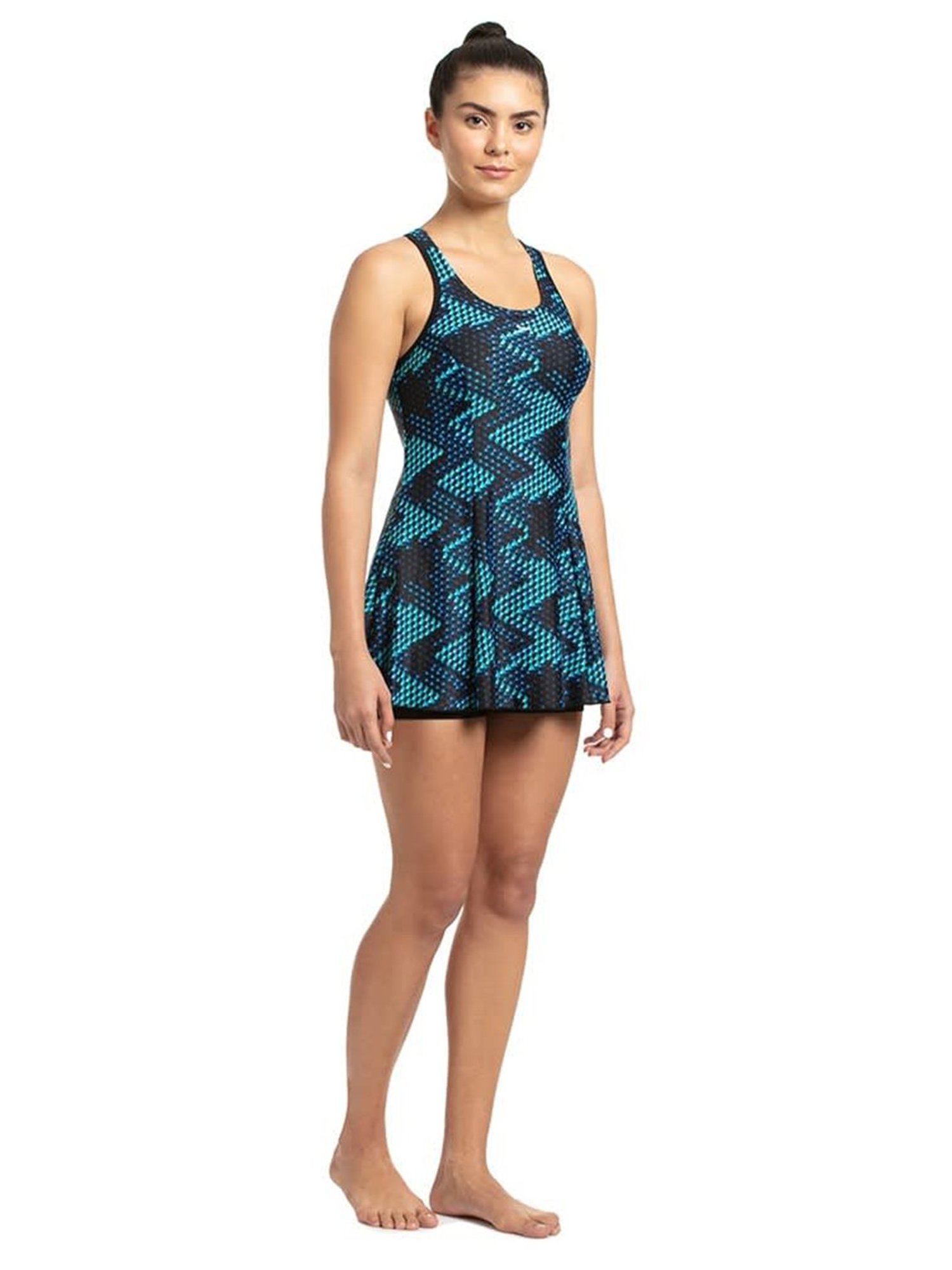 Speedo Black & Blue Printed Swim Dress