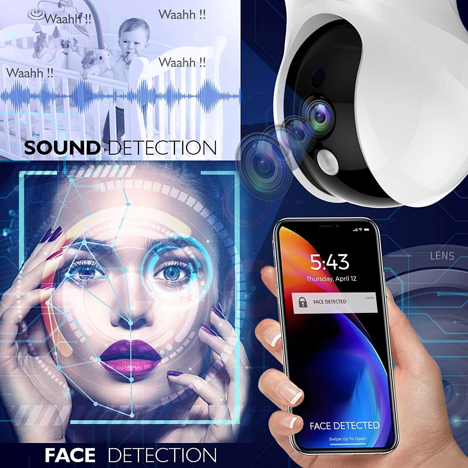 SereneLife IP WIFI 1536p HD Security Camera with Remote App Control (2 Pack)