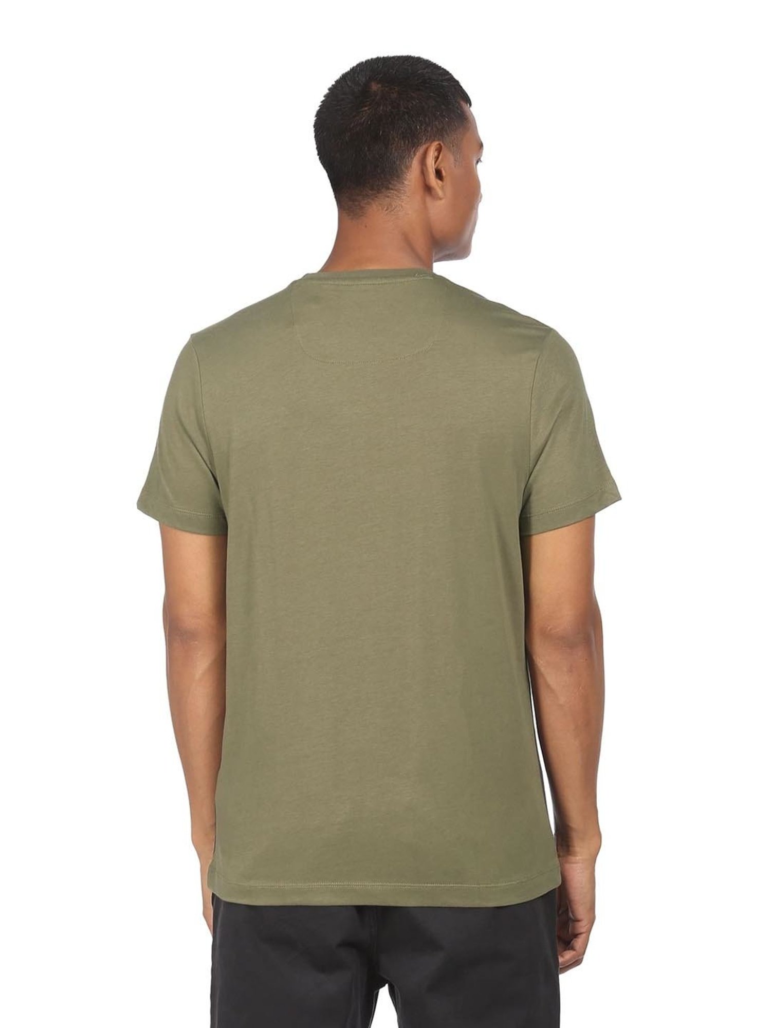 Arrow New York Olive & Grey Cotton Regular Fit Colour Block T-Shirt