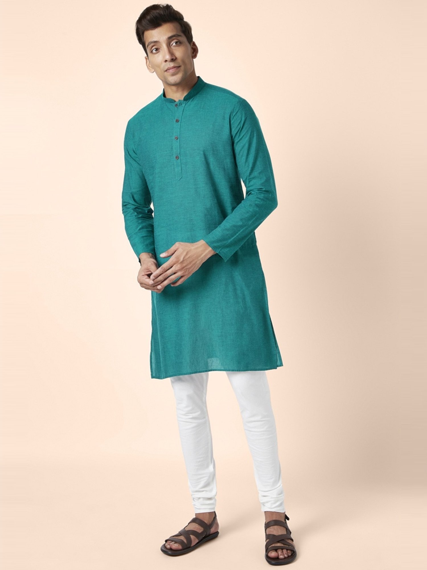 Indus Route by Pantaloons Teal Cotton Regular Fit Kurta