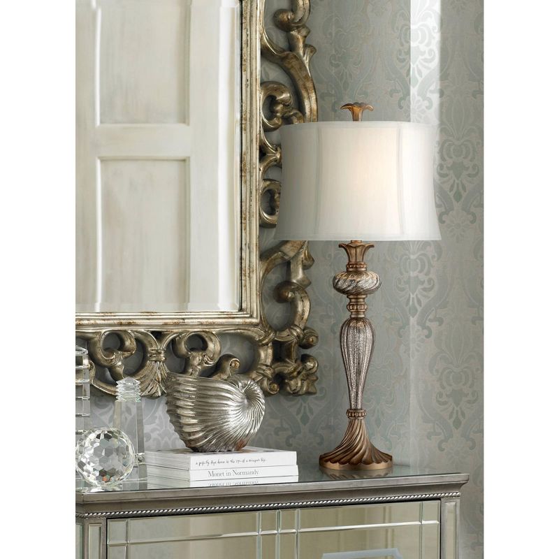 Regency Hill Traditional Table Lamp Mercury Glass Silver Champagne White Drum Shade for Living Room Family Bedroom Nightstand