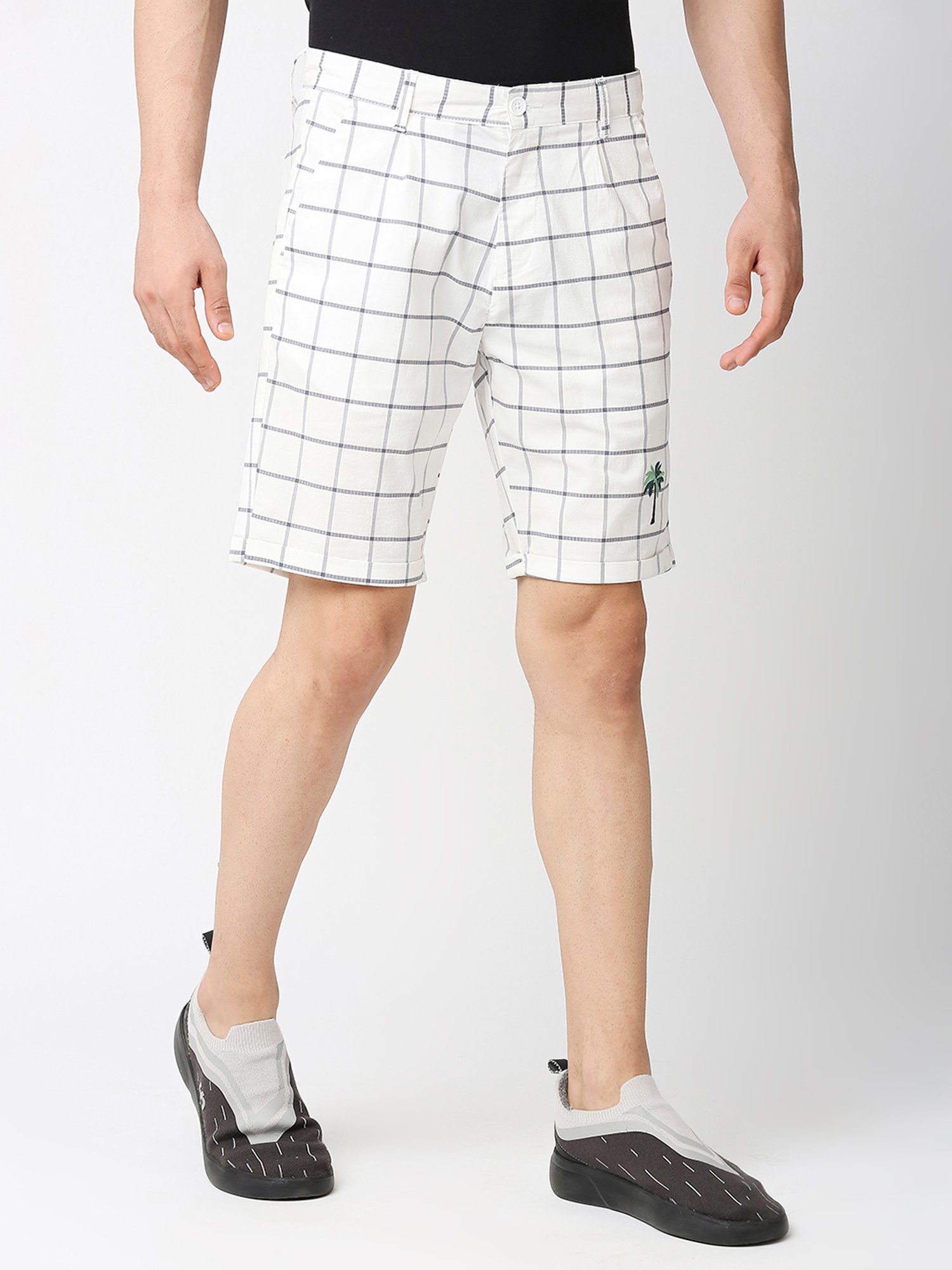 Thomas Scott White Slim Fit Check Shorts