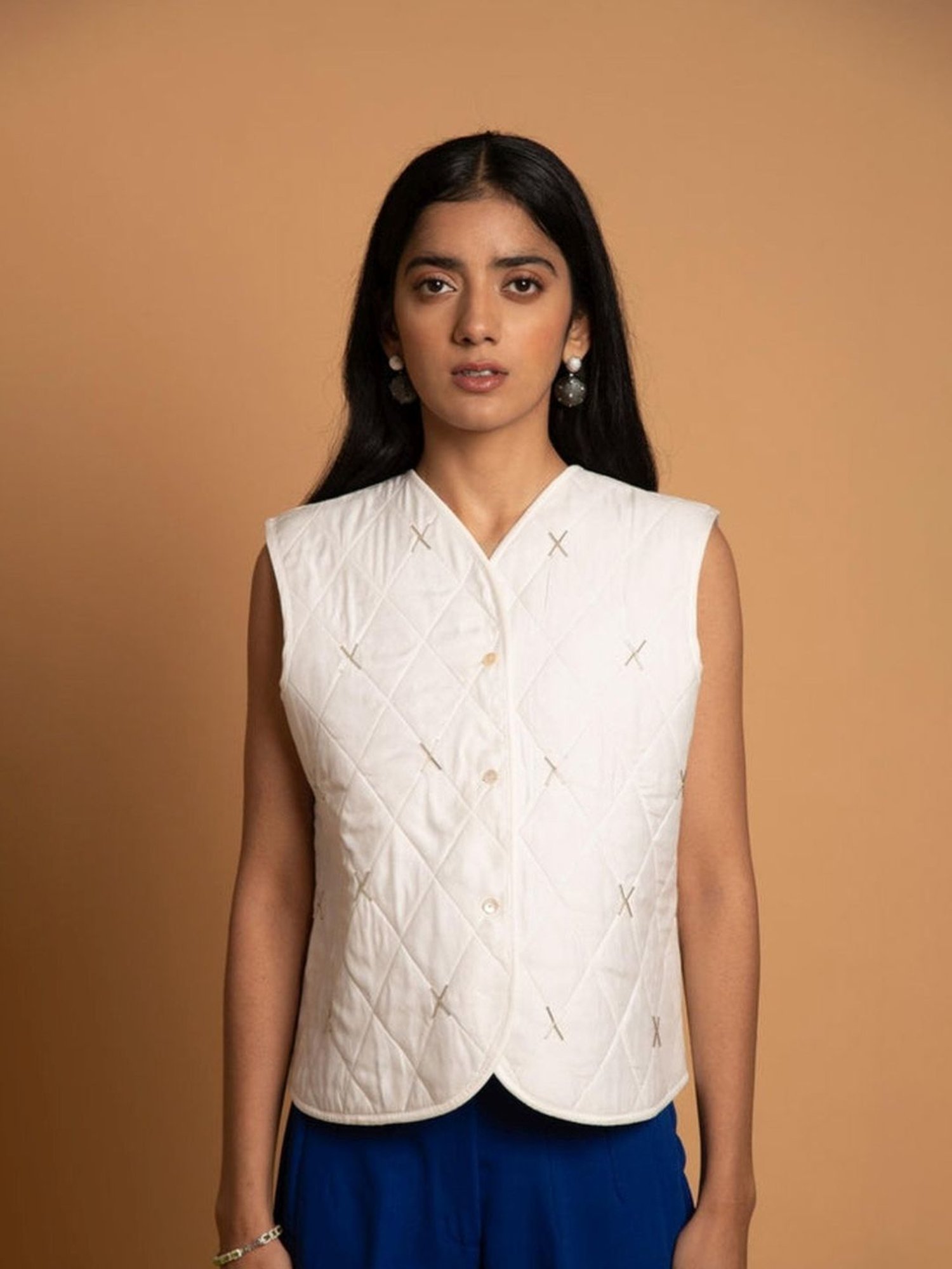 Khajoor Studio White Fragments Snow Quilted Gilet