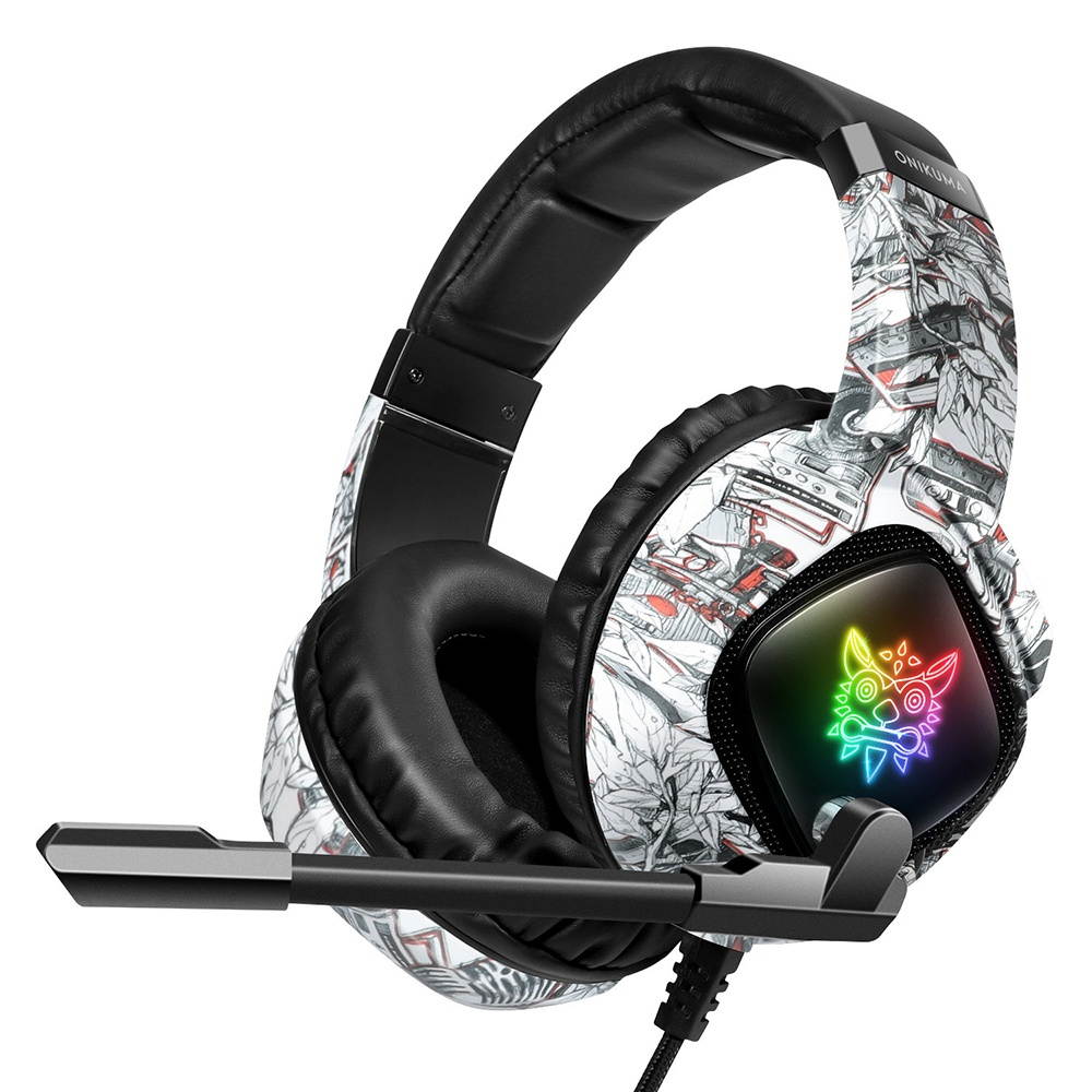 ONIKUMA K19 Wired E-sports Gaming Headset with 40mm Driver Unit Noise Reduction Microphone Wide Compatibility Camouflage Grey