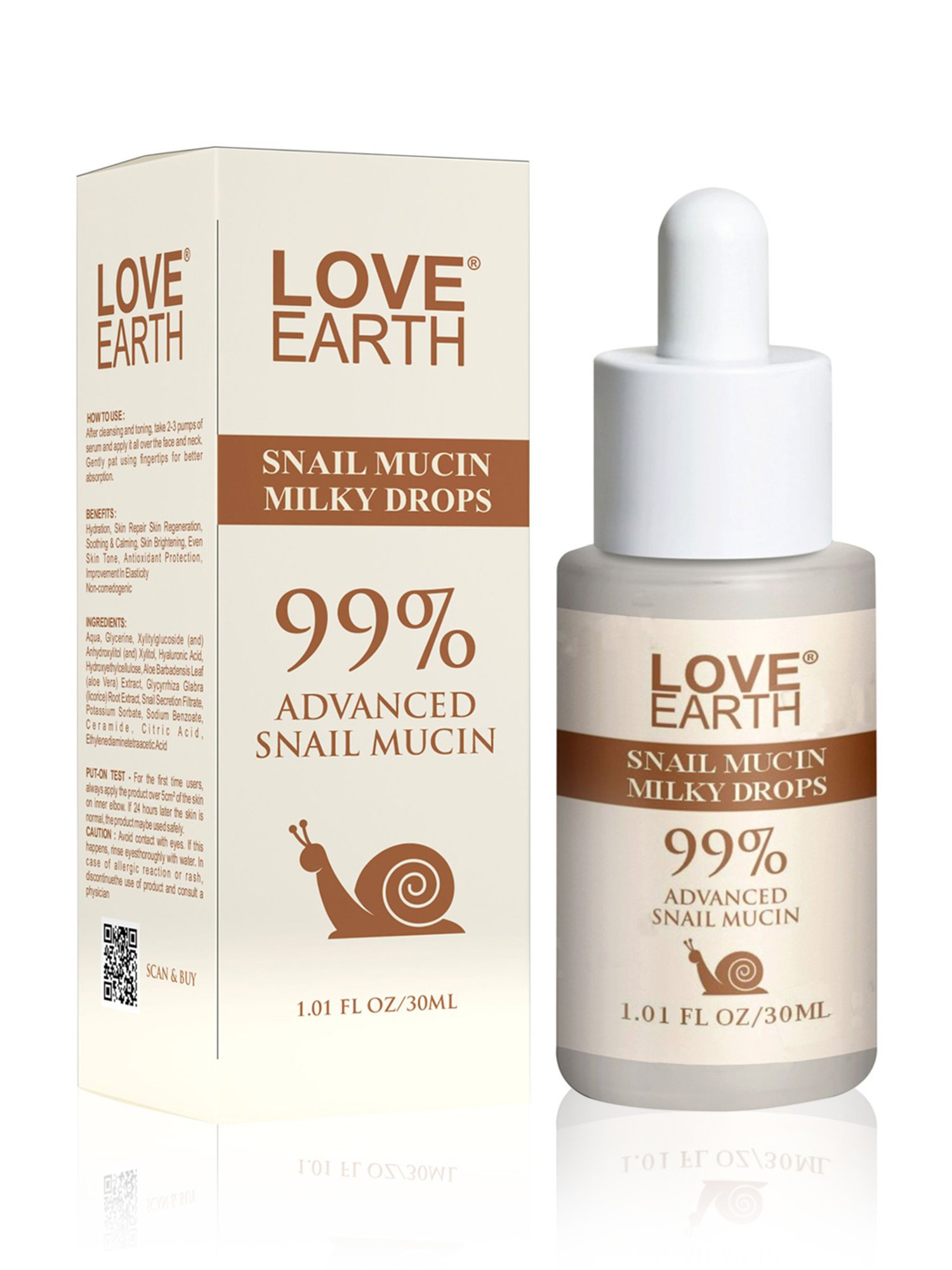 Love Earth Snail Mucin Milky Drops Face Serum - 30 ml