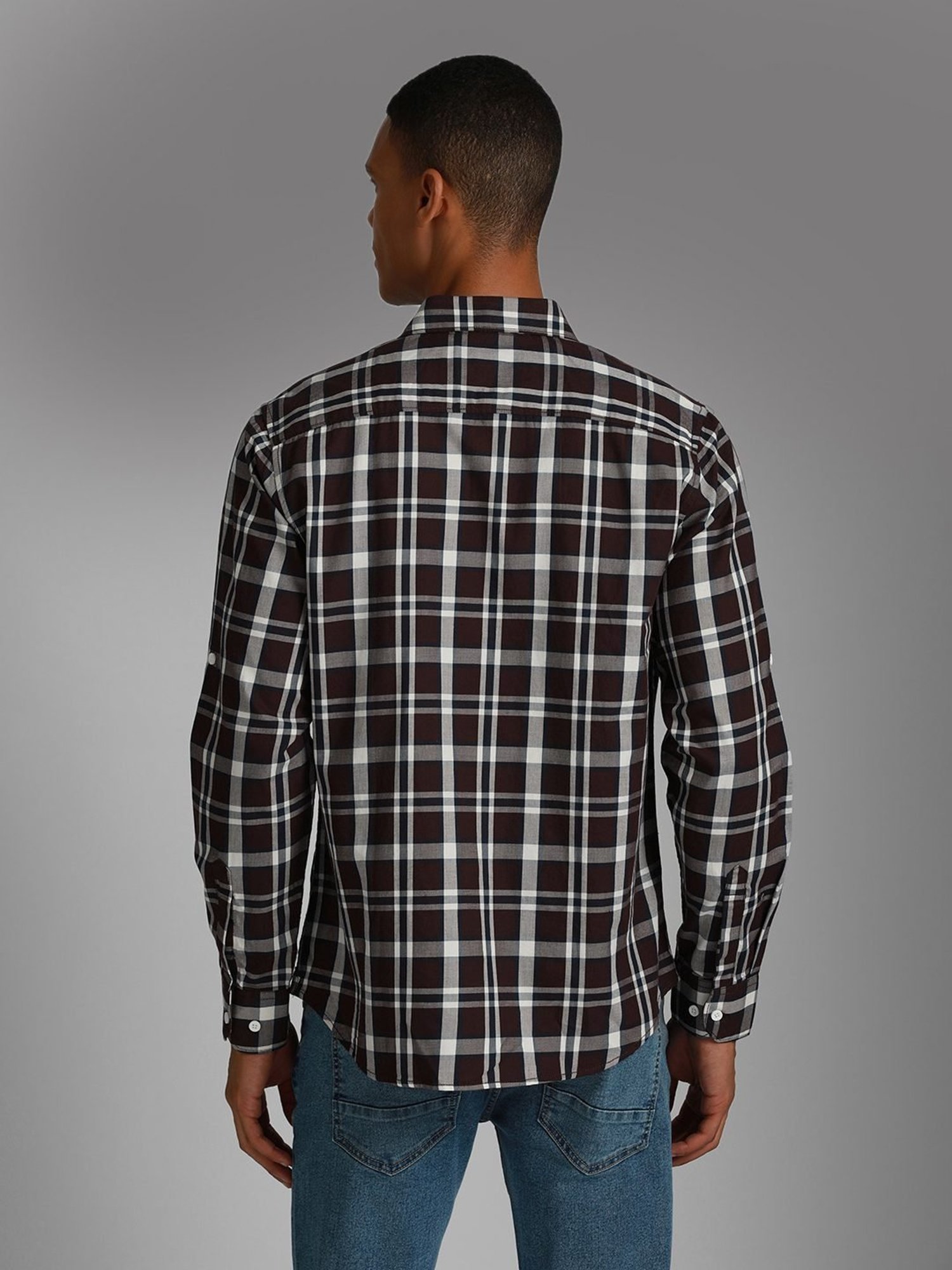 High Star Maroon Cotton Regular Fit Checks Shirt