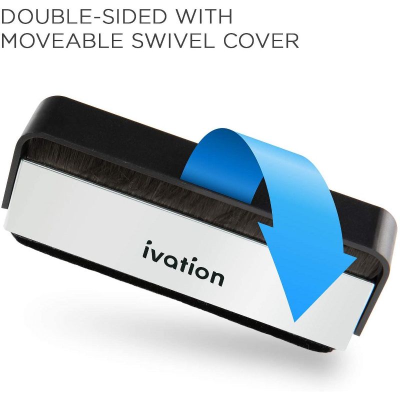 Ivation 2-in-1 Vinyl Record Cleaning Brush with Carbon Fiber and Velvet Brushes Includes Swivel Cover & Stand for Secure Storage