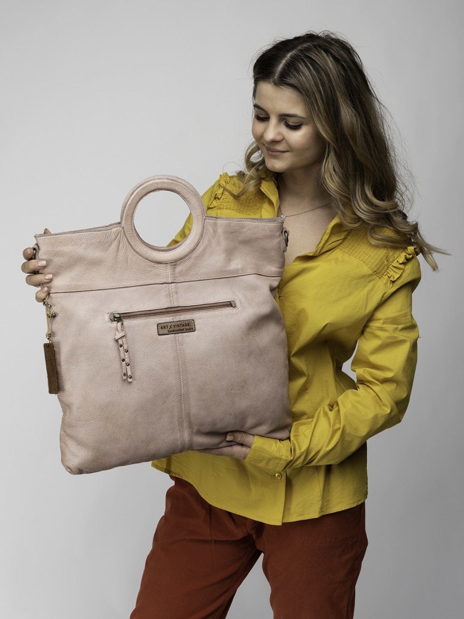 Art N Vintage Esther Blush Pink Leather Textured Large Handbag