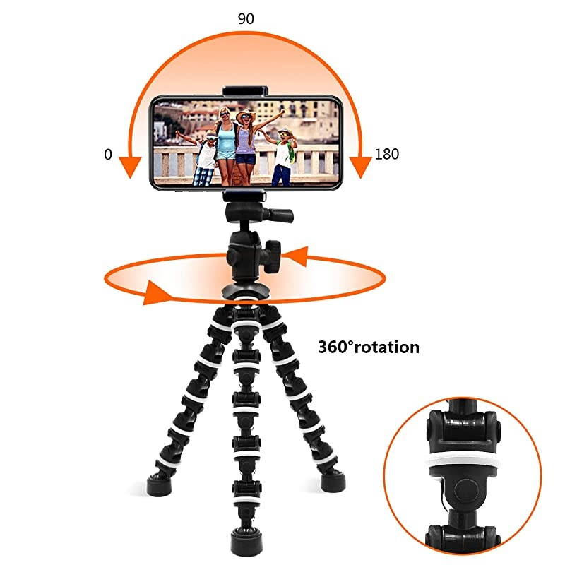 Phone Tripod,  Octopus Phone Tripod Portable and Adjustable Tripod Stand Holder with Universal Clip and Bluetooth Remote Compatible with Most Smartphones, GoPros, and Digital Cameras