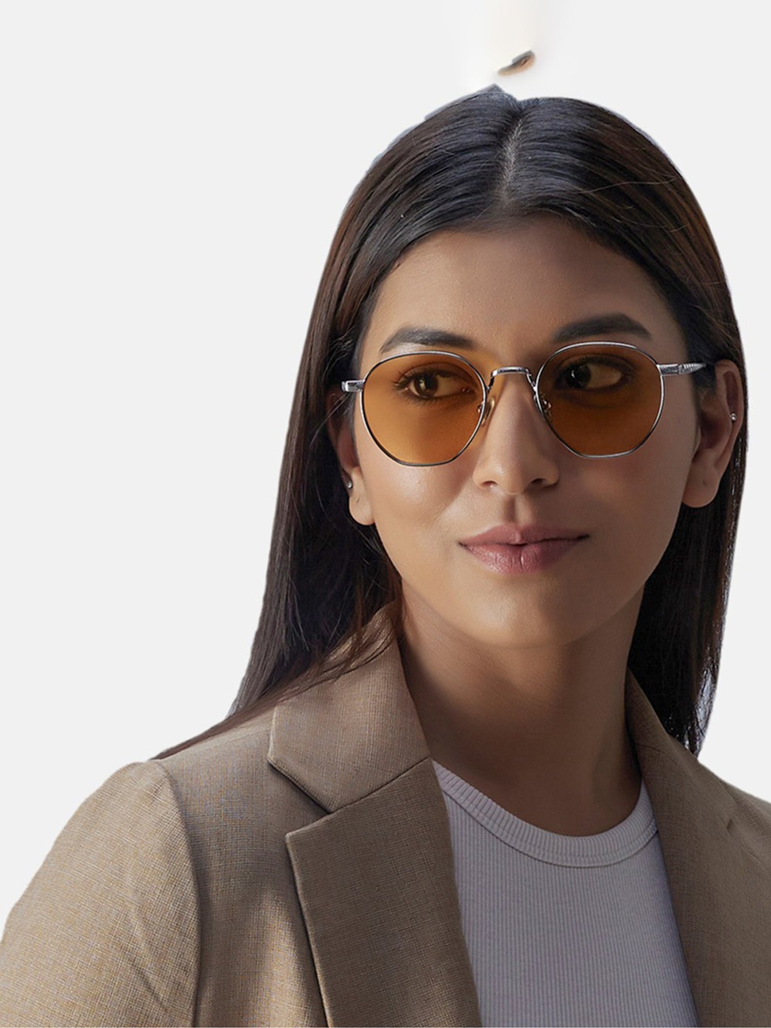 Shisen Fox Tora Gun-Amber Round Unisex UV Protection Sunglasses -50 mm