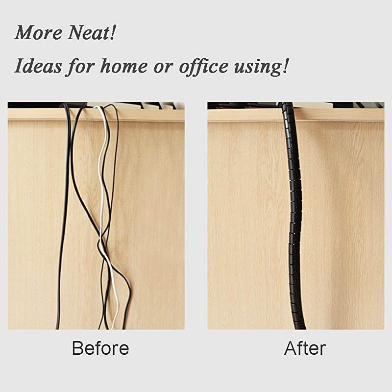 Cable Wires Organizer  Coiled Tube Cable Management PC Cinema TV Cables Sleeve with Cord Organizer Clip Hide Wires Cover Cables to Keep Desk Tidy to Protect Cable from Pets Bite Black