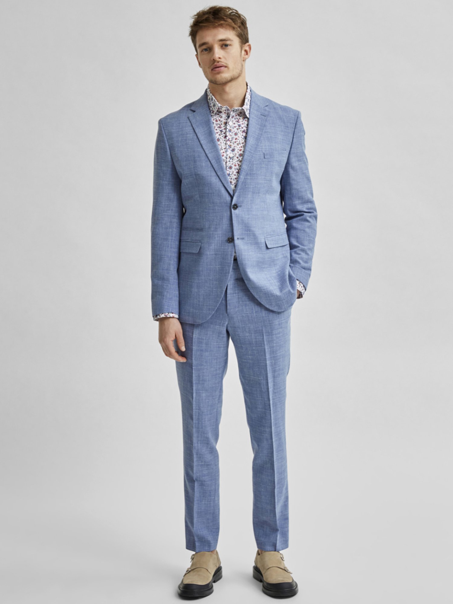Selected Homme Light Blue Slim Fit Self Pattern Blazers