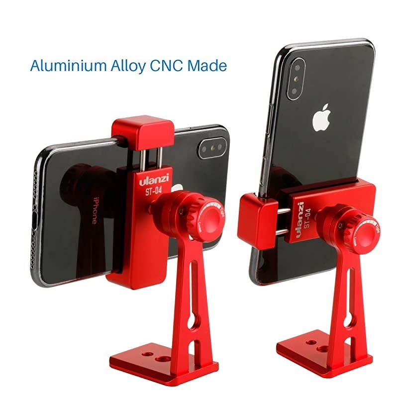 ST-04 Aluminum Phone Tripod Mount Adapter Vertical Video Bracket Cell Phone Clip 360 Degree Smartphone Video Tripod Clamp Compatible for iPhone 11 Xs X Samsung Android Instagram IGTV Livestream