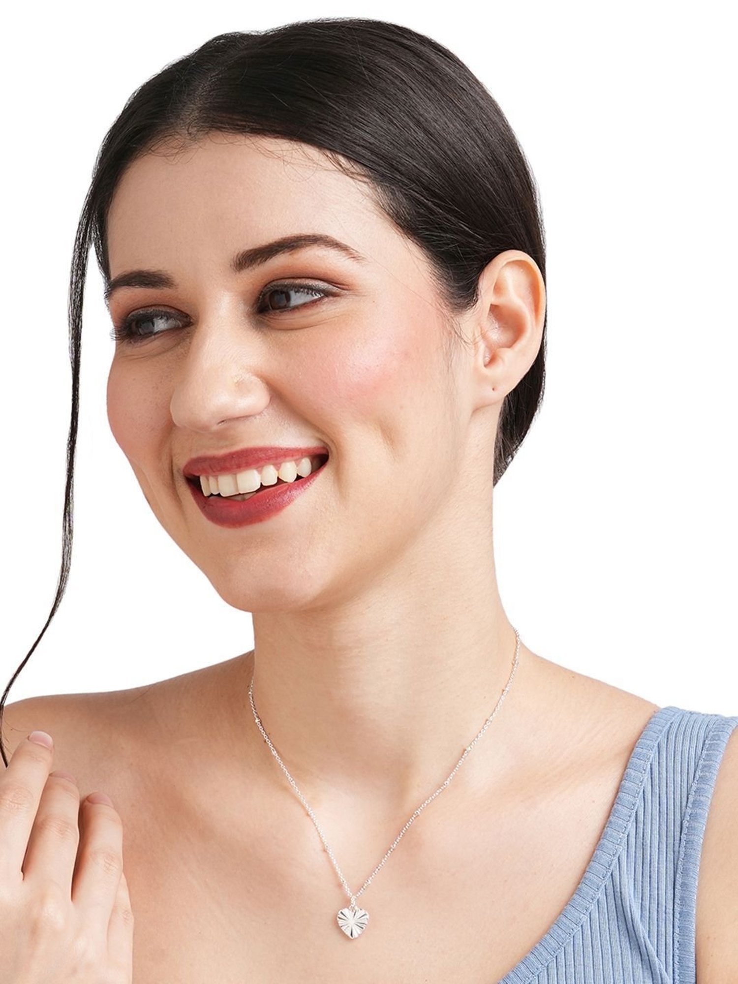 Accessorize London Women's Silver Textured Heart Pendant Necklace