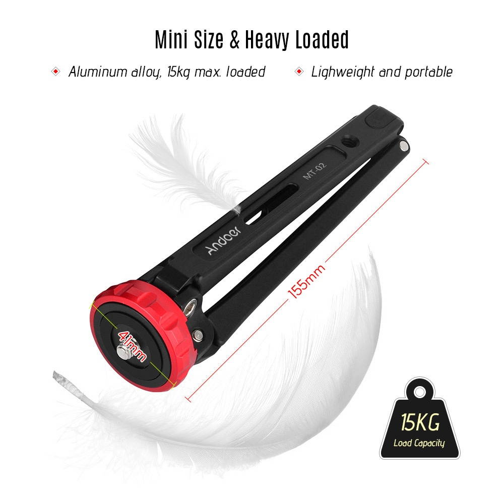 Andoer MT-02 Mini Desktop Tripod Aluminum Alloy 1/4" Screw Max. Load 15kg/ 33lbs for DSLR Digital Video Camera DV