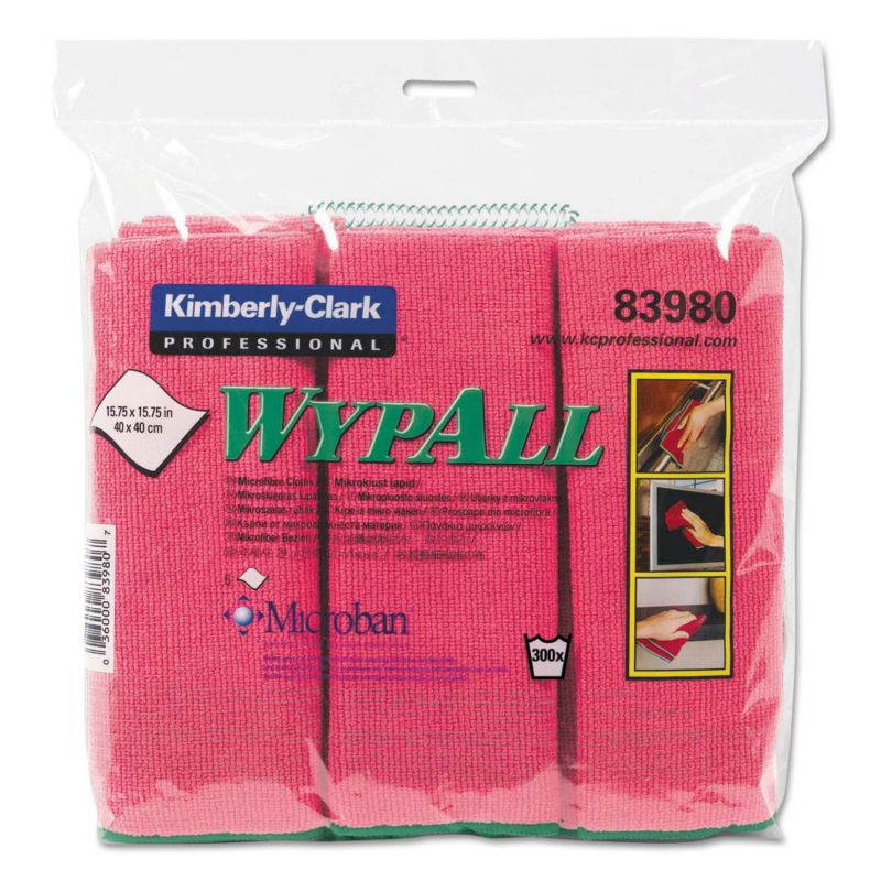 WypAll Microfiber Cloths Reusable 15 3/4 x 15 3/4 Red 6/PK 4 PK/CT 83980