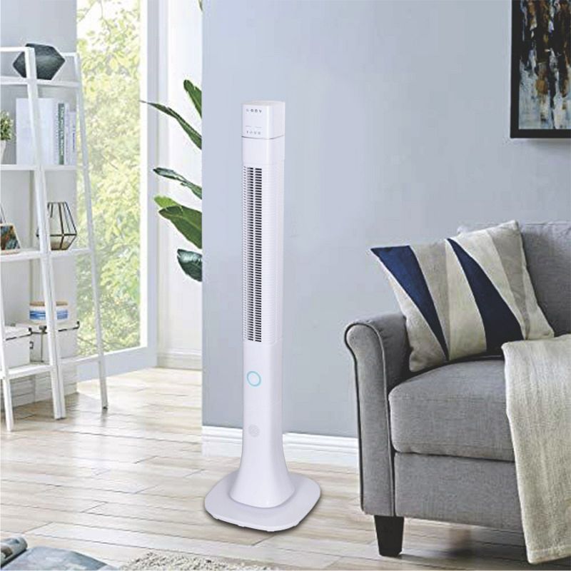 Optimus 48 Inch Pedestal Tower Fan with Remote Control, Bluetooth and LED