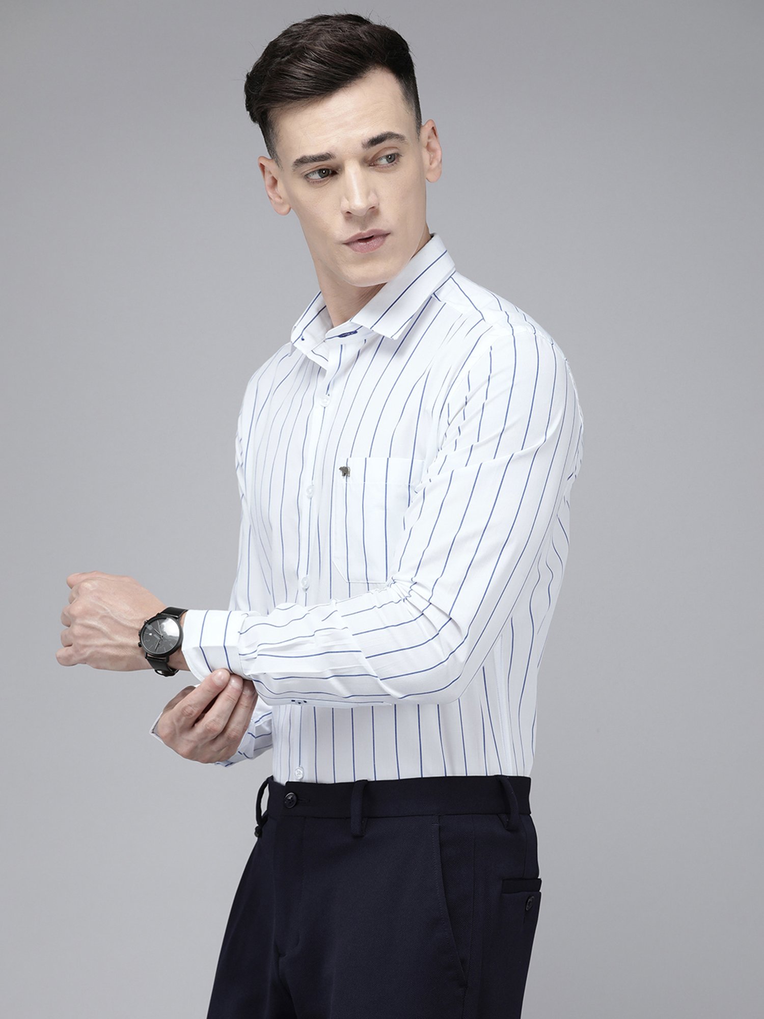 The Bear House White Slim Fit Striped Cotton Shirt