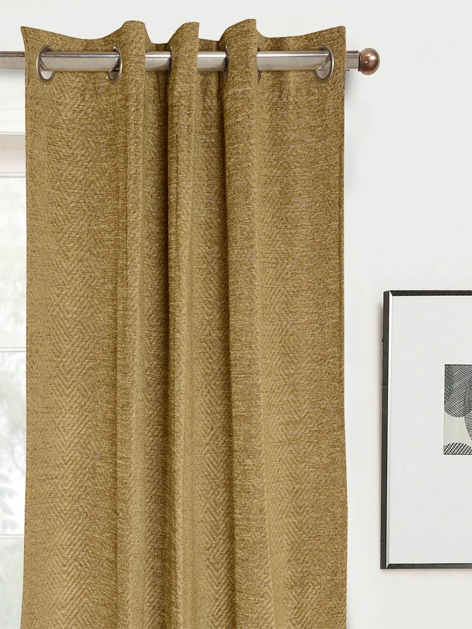 Saralhome  Pacman Chenille Blackout Long Door Curtains 2pc, Gold. 4x9 Ft
