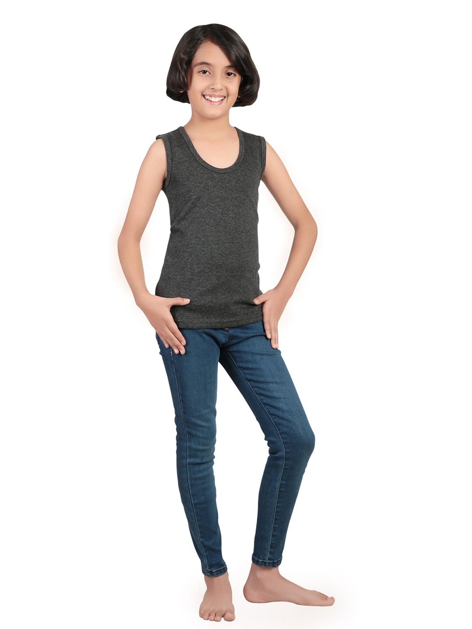 Dyca Kids Grey Melange Textured Thermal Top (Pack Of 2)