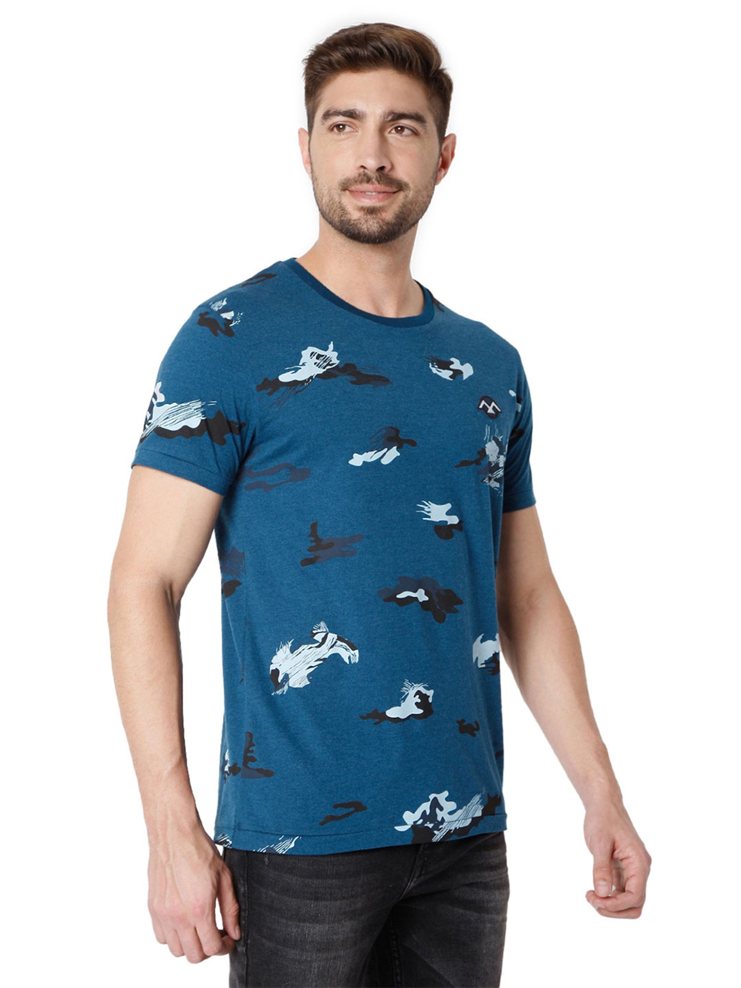 Mufti Blue Printed T-Shirt