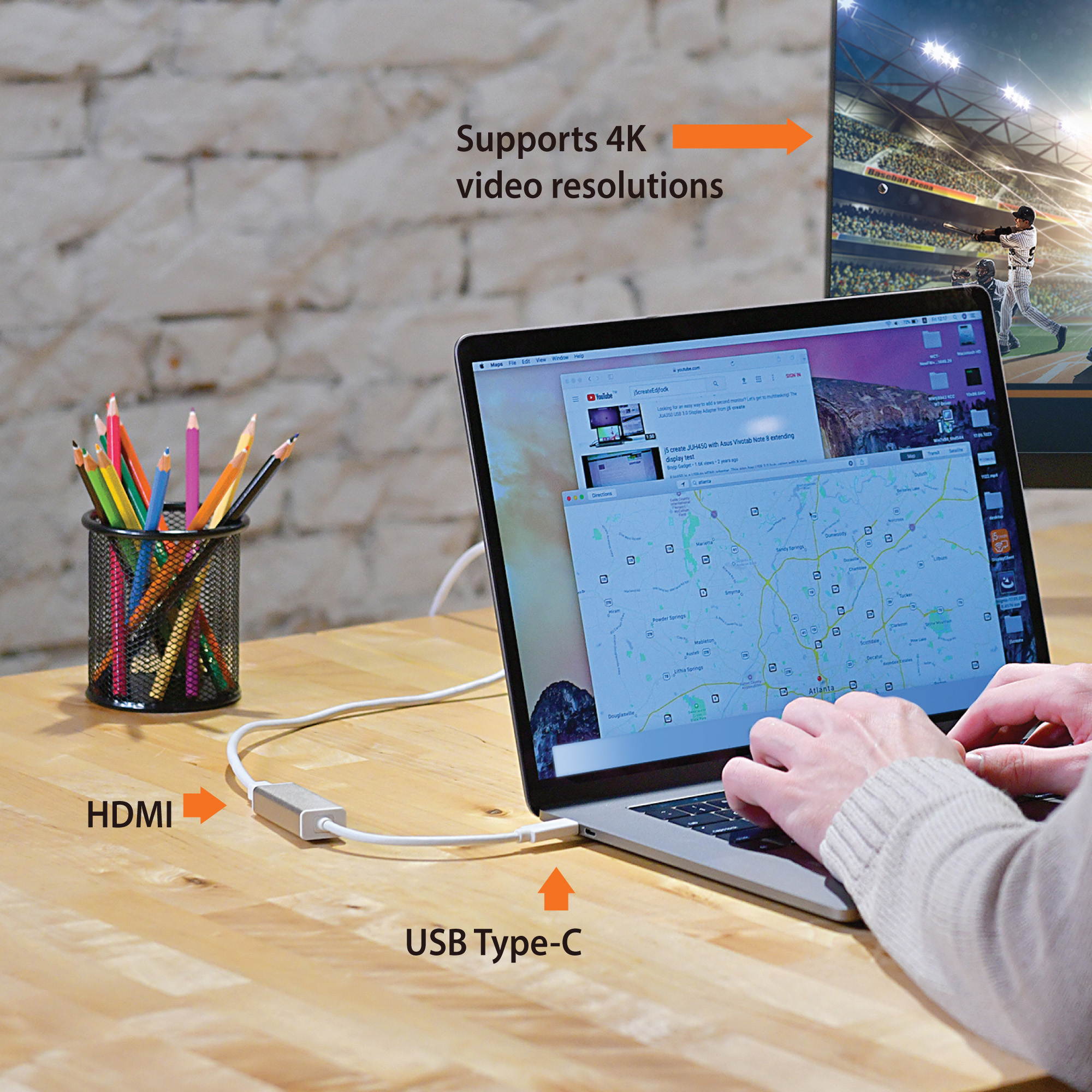 USB C to HDMI Adapter Cable by j5create | 4K@60Hz Type C Dongle Connects External Monitor Display, HDTV, Projector for MacBook, Chromebook, Laptops, Phones, Tablets, PC with USB-C Port