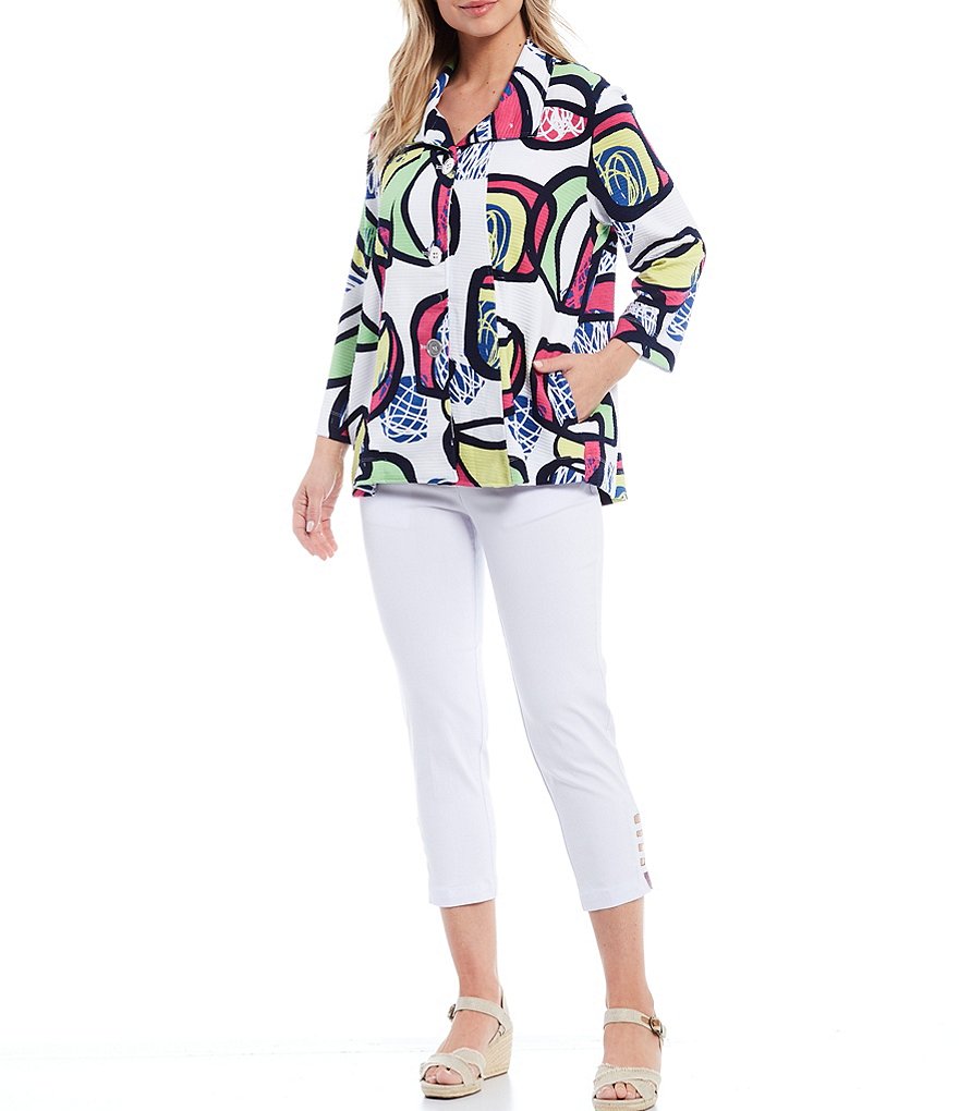 Ali Miles Petite Size Open Mesh Two Button Front 3/4 Sleeve Jacket