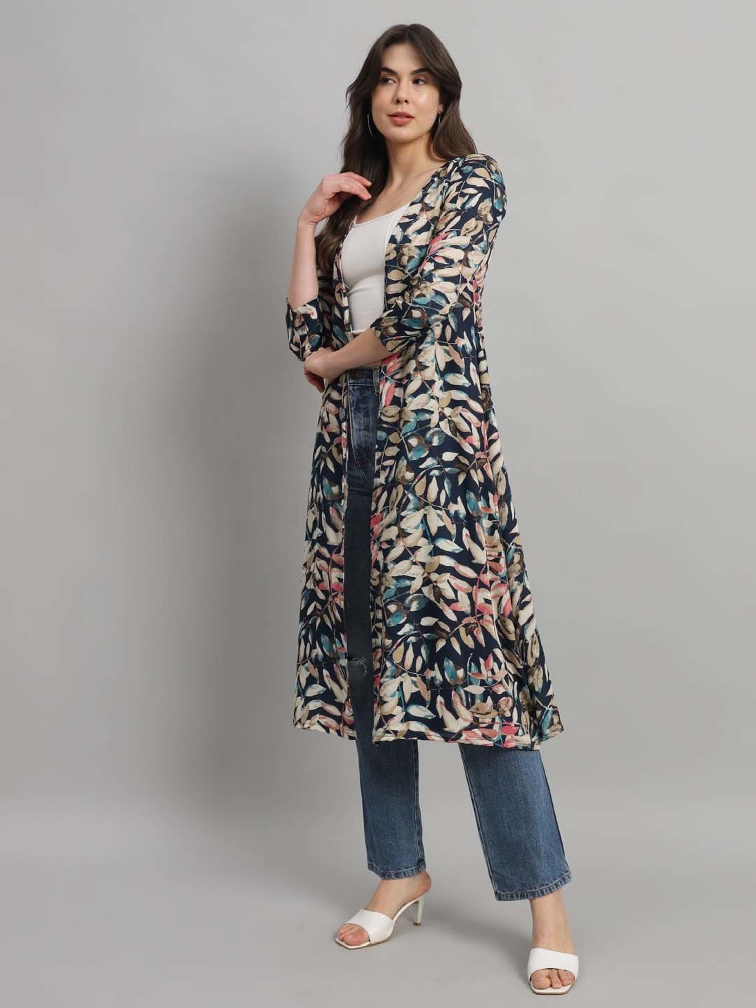 Cation Blue Printed Long Cape